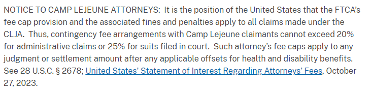 Department of Justice Camp Lejeune Attorney Fees Capped